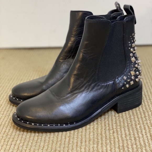 Sam Edelman Dover Chelsea Black Leather Studded Ankle Boot - Picture 5 of 9